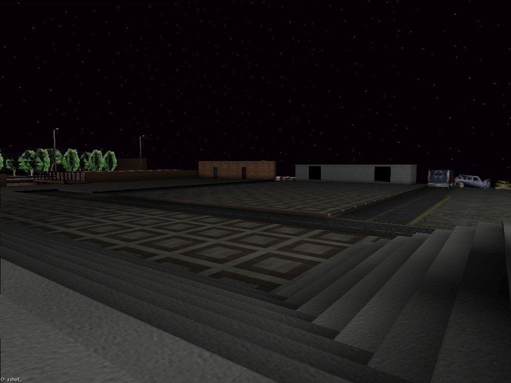 Station Plaza, there is a shop and an abandoned building at the maps edge.